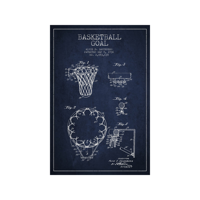 Basketball Goal Patent by Aged Pixel - Print on Canvas, 101.6 cm H x 66.04 cm W x 3.175 cm D, No Frame
