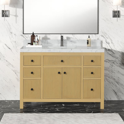 Talty 48 In Single Sink Freestanding Bath Vanity In Classic Oak With White Quartz Top