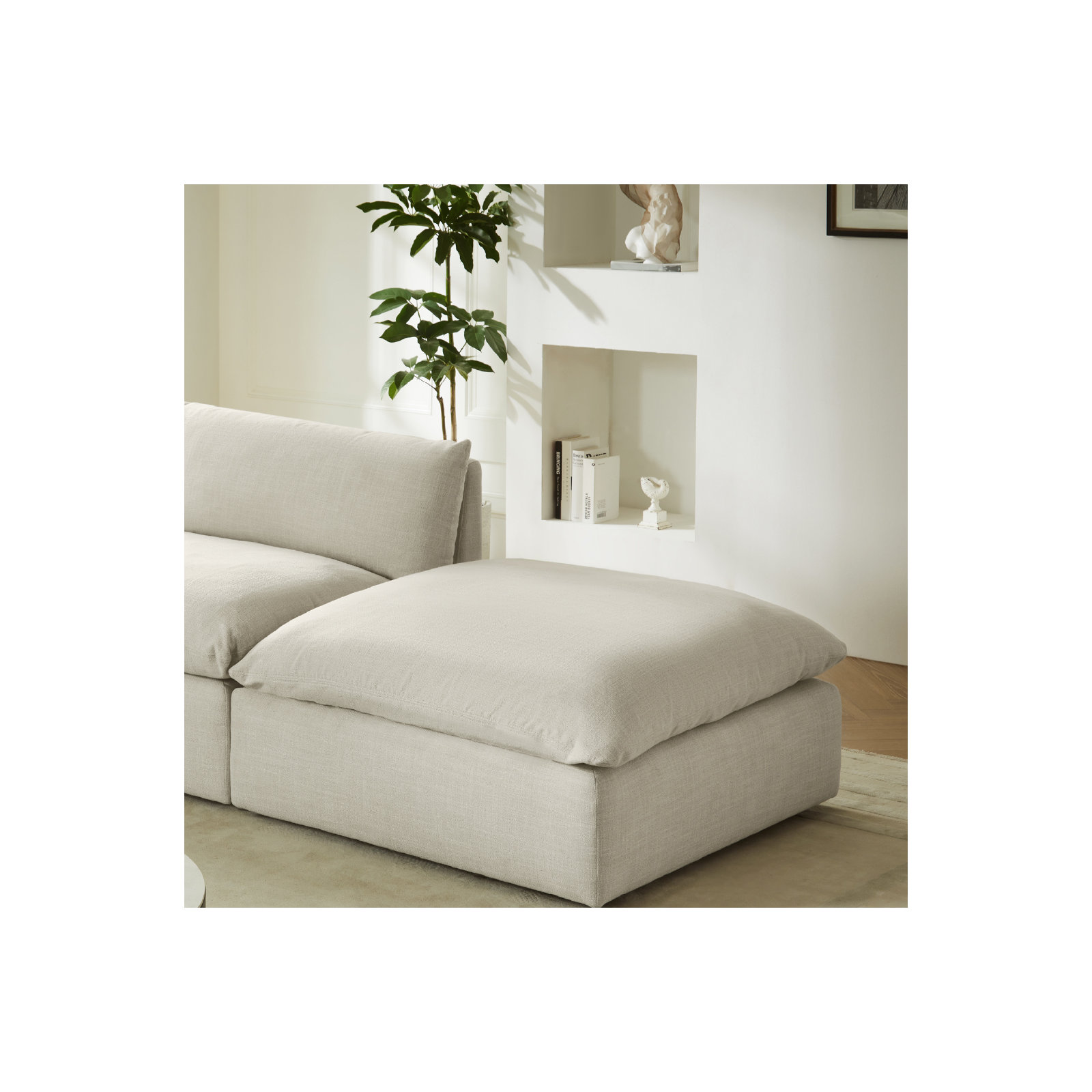  Annabella 41" Upholstered Ottoman, Effie Linen Performance Weave