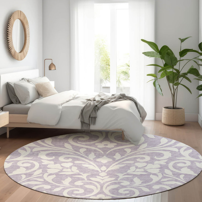 Premium Machine Washable Prisco Lavender Rug, Round 8'