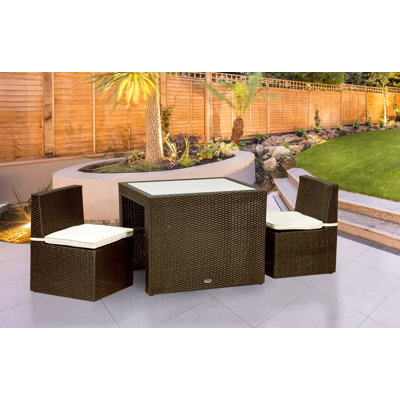 Cannes 2 - Person Patio Dining Set Rectangular Table with Cushions Included