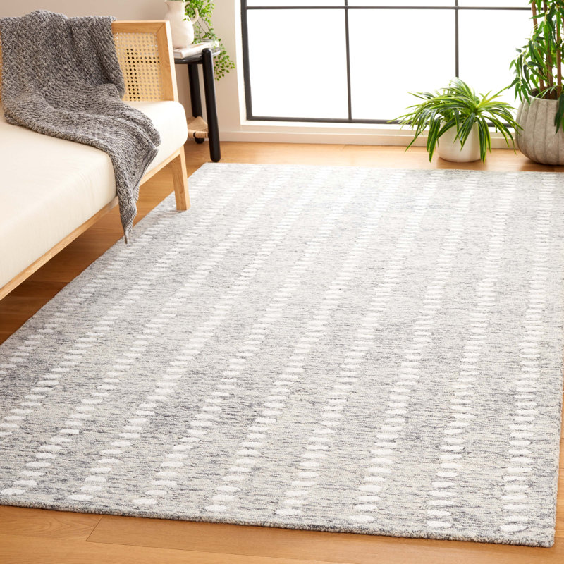 Verree Abstract Hand Tufted Wool/Chenil/Cotton Abstract Rug in Ivory/Gray, Rectangle 5' x 8'