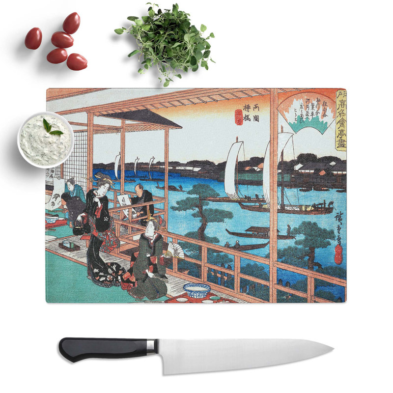 Tempered Glass Tea House at the Willow Bridge by Utagawa Hiroshige Chopping Board, 39 cm x 28.5 cm