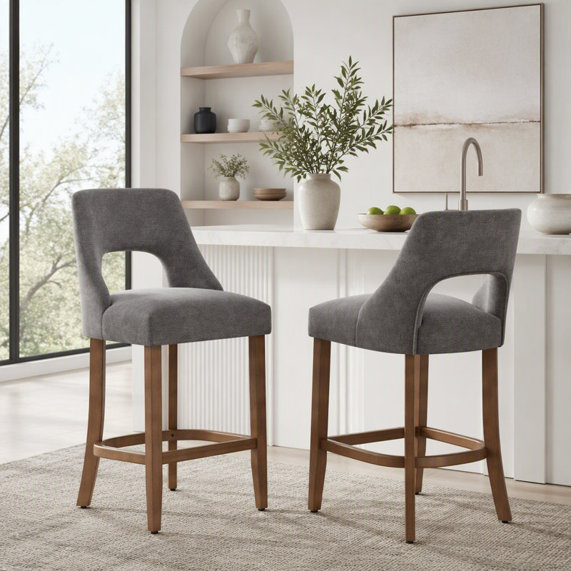 Ensemble de 2 tabourets de bar, tabourets de bar rembourrés à hauteur de comptoir, tabourets de comptoir modernes avec pieds en bois