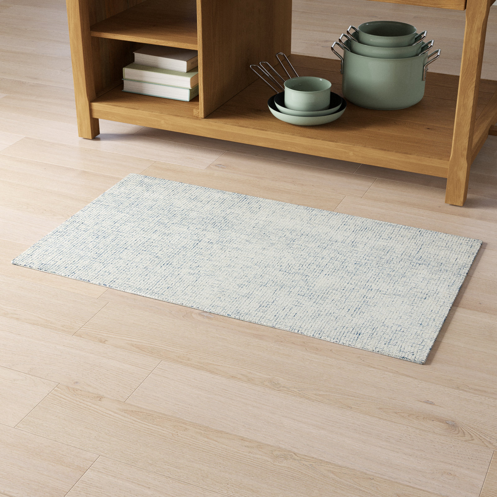 Rowe Ivory Blue Hand-Tufted Striped Rug, Rectangle 2'3" x 4'