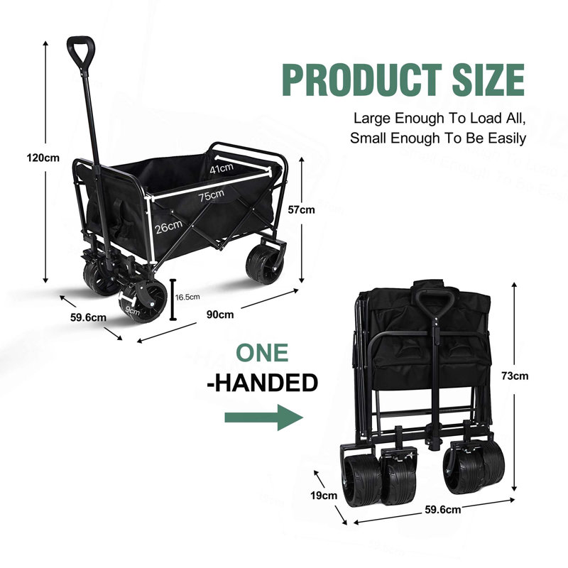 Chariot de plage pliable 100L pliable avec une grande capacité de 220Lbs, chariots de wagons pliables robustes avec de grandes roues pour le sable, le jardin, le camping