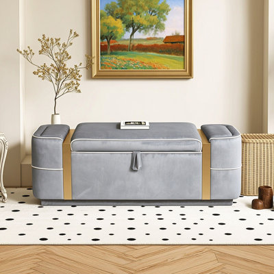 Banc ottoman de rangement rembourré avec compartiment caché à couvercle relevable et siège rembourré pour chambre à coucher