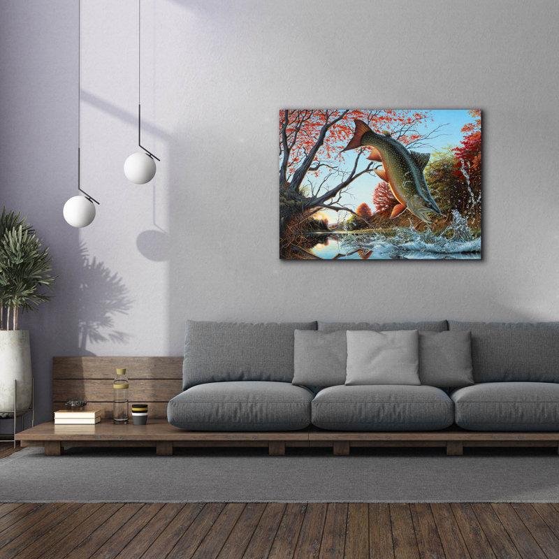 «Splash Of Color - Brook Trout On Canvas» par Mark Mueller, reproduction d'art sur la faune, H 40 po x l 54 po x P 1,5 po