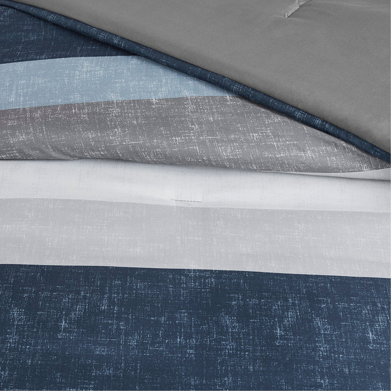Ensemble de couette rayée avec draps - Bleu/Gris - Grand lit, Full / Double Comforter + 6 Additional Pieces