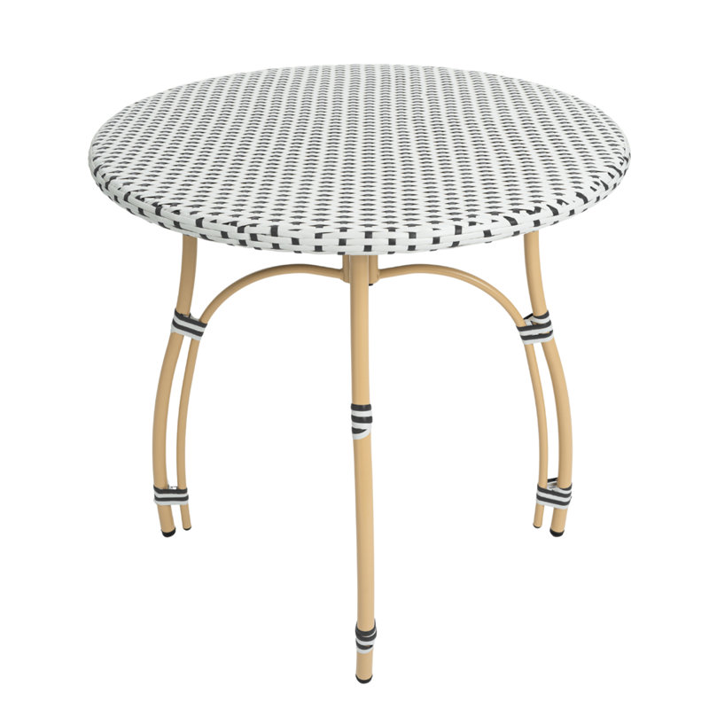 Boho Style Round Rattan Indoor/Outdoor Bistro Table, Black/White