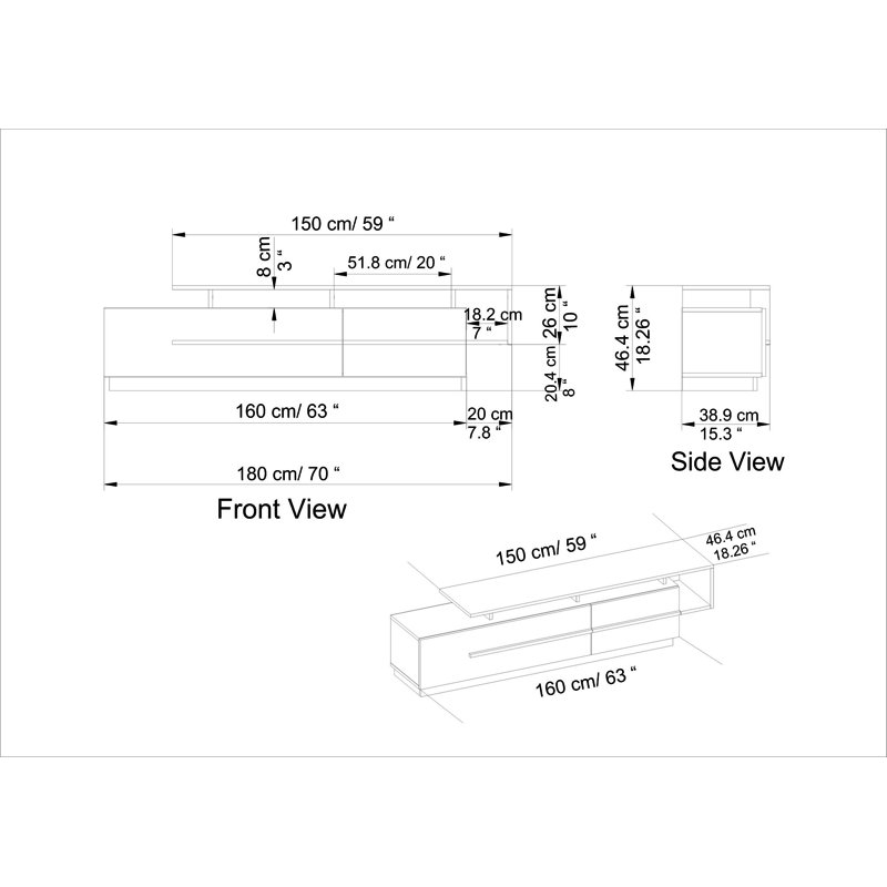 Crisslyn Unfinished TV Stand for TVs up to 70", Walnut/Black