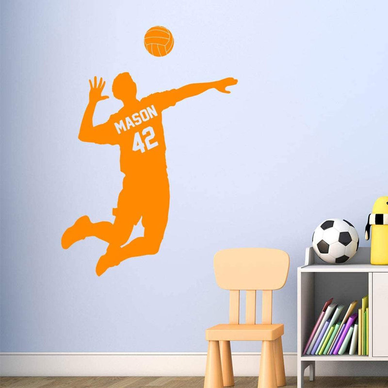 Adhésif décoratif joueur de volleyball Trinx avec nom personnalisé - CS42, H 31 po x l 22 po, Orangé, Oui