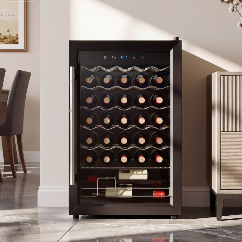 Refroidisseur à vin sur pieds 34 bouteilles 85L avec contrôle numérique de la température, porte en verre trempé, lumière ambiante blanche 34 bouteilles