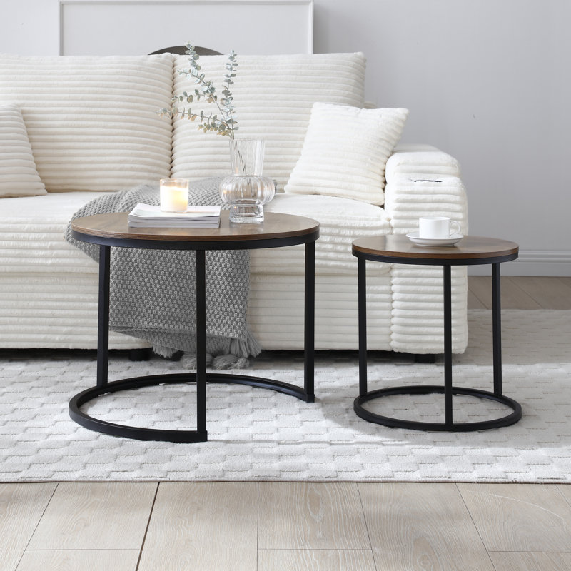 Round Coffee Tables Set Nesting Table For Living Room,nightstand With Metal Base For Small Space