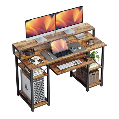 Computer Desk With Keyboard Tray, 47 Inch Office Desk With Monitor Stand And Storage Shelves, Music Studio Desk Workstation, Work Table For Home Office