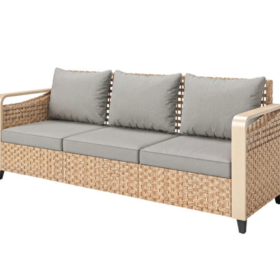 Patio d'extérieur de 792 lb avec siège de 70,9 po de largeur, coussins de 2,8 po, brun, gris, assemblage simple pour la véranda, jardin spacieux de 3,1 po d'épaisseur, soutien, facilité