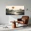 «Vintage River Landscape with Orange Sun and Trees», art mural sur toile-1457373921