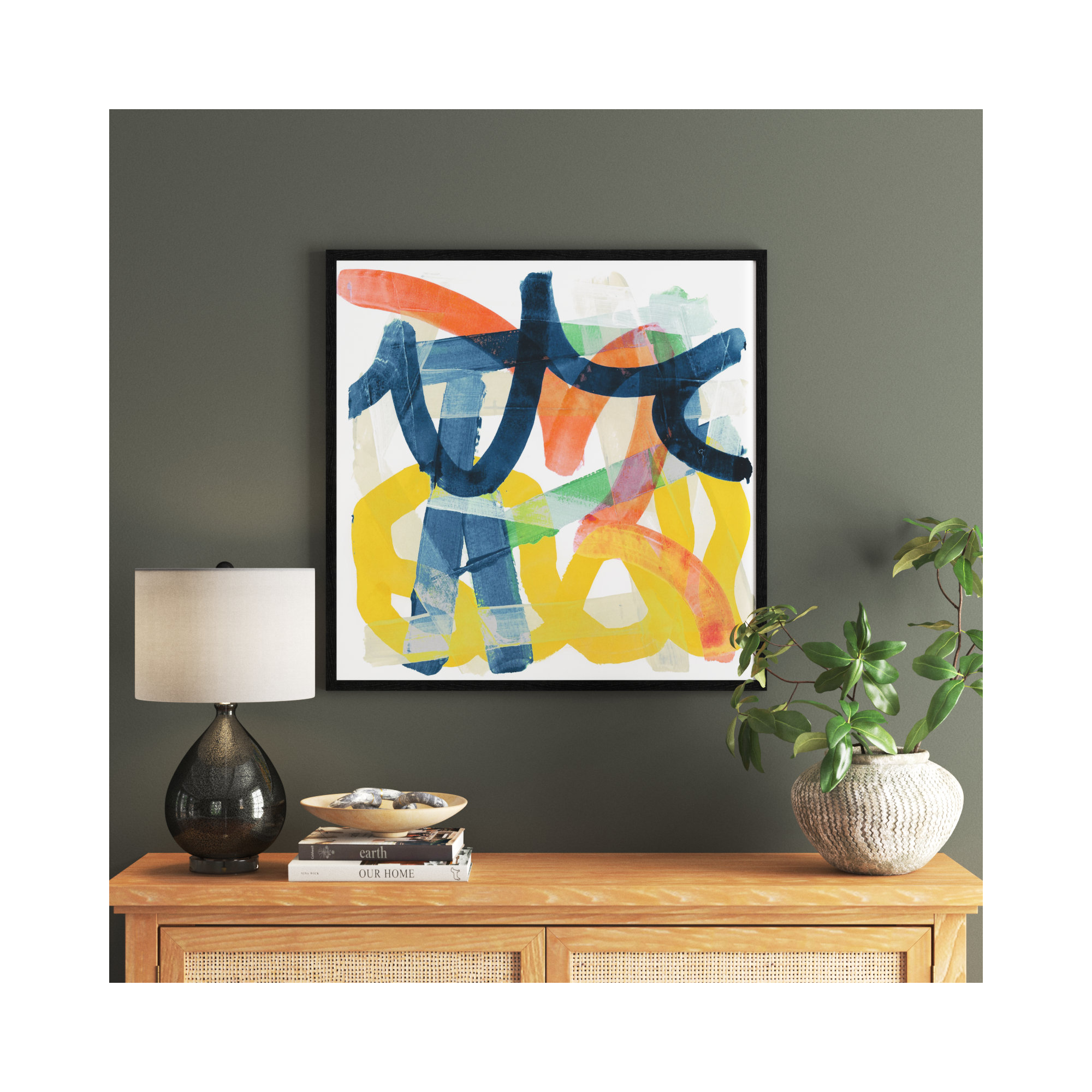 Shuffling by Cartissi - Picture Frame Painting, 32" H x 32" W x 0.75" D, Black Framed