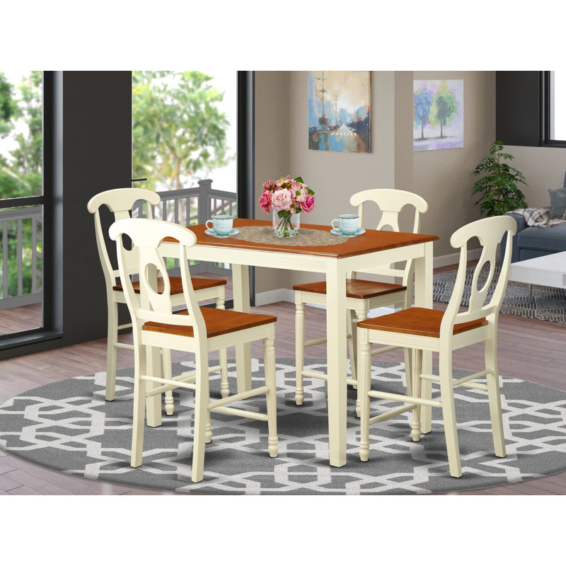 Socha Solid Wood Top Four Leg Dining Set, Buttermilk/Cherry, 5 Pieces