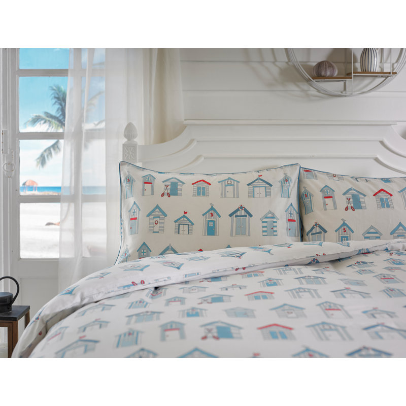 White/Blue/Red 144 TC Reversible Modern & Contemporary 2 Piece Duvet Cover Set, Super King - 2 Standard Pillowcases