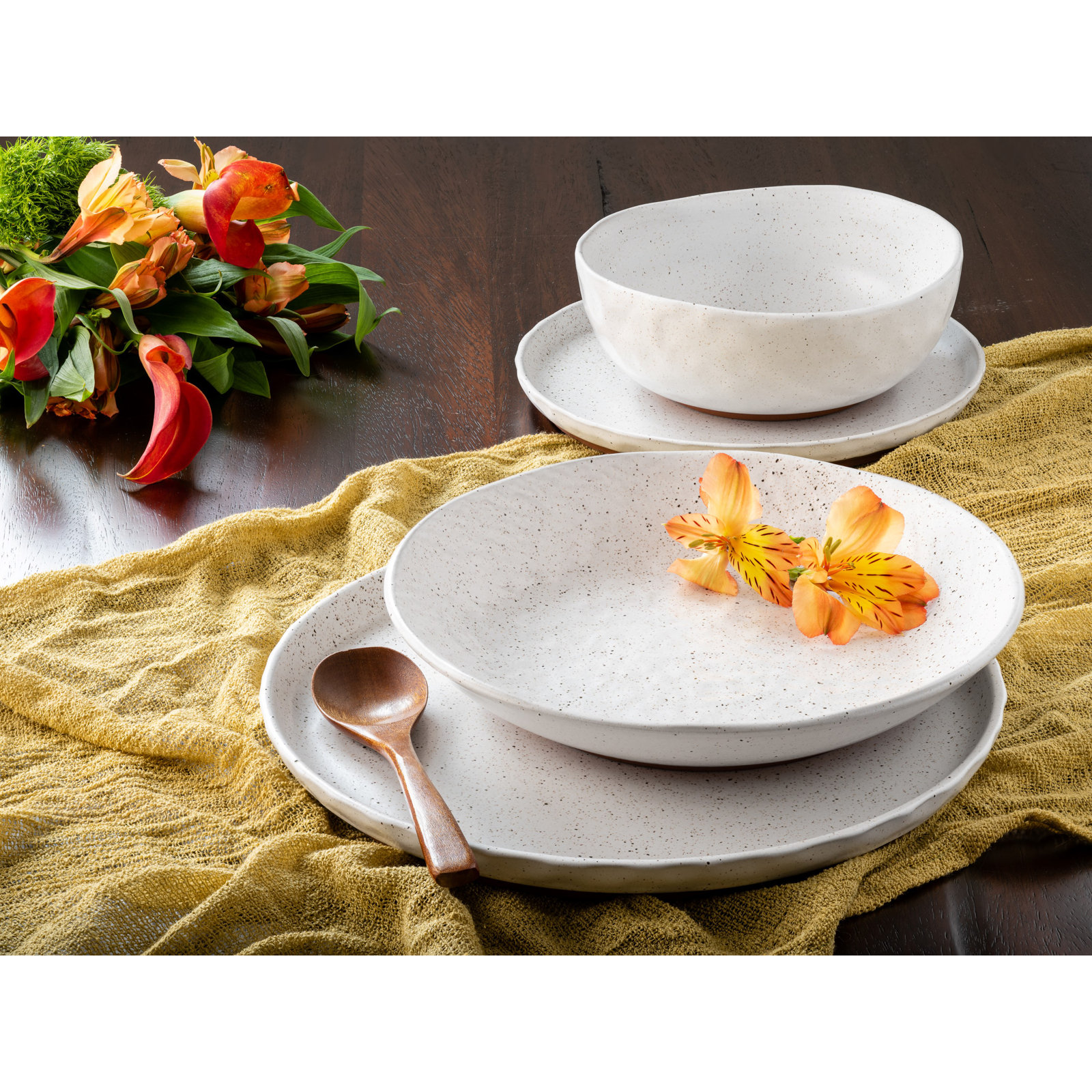 Sango Kaya 16-Piece Casual Stone Dinnerware Set - Service For 4, Plate & Bowl Set, White
