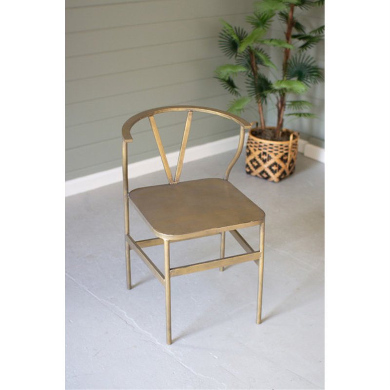 Kalalou Wishbone Chair, 31.5"H - Antique Brass Finish, Metal Contemporary Dining Accent Chair