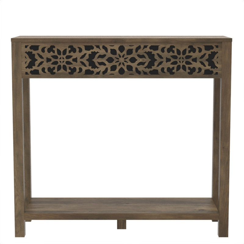 Chul 43.3" Traditional Console Table With Curved Edge Top 43.3" Traditional Console Table With Open Shelf, Knotty Oak