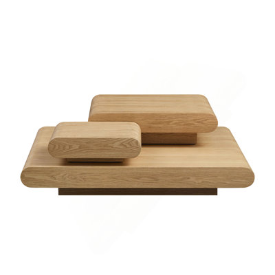 3-Piece Modular Stacking Coffee Table – Natural Wood Look, Mordern MDF Table Front Of The Sofa, 39.37 Inch Square Center Coffee Table For Living Room,No Assembly,Natural Color