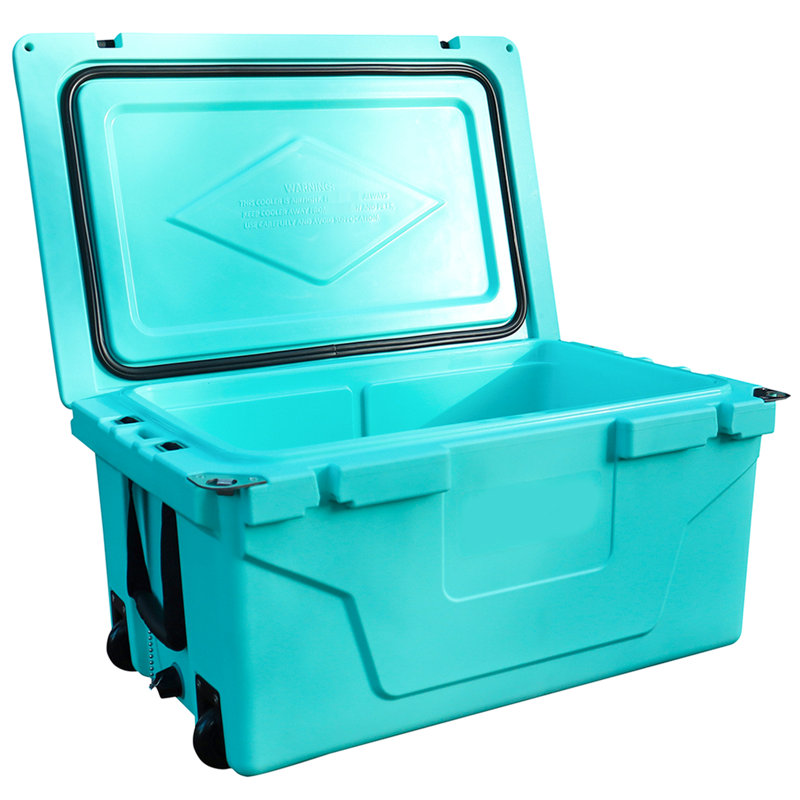 Blue 65Qt Outdoor Camping Cooler - 5 Days Cold Preservation Comfort Grip Handles Ice Chest Keeps For