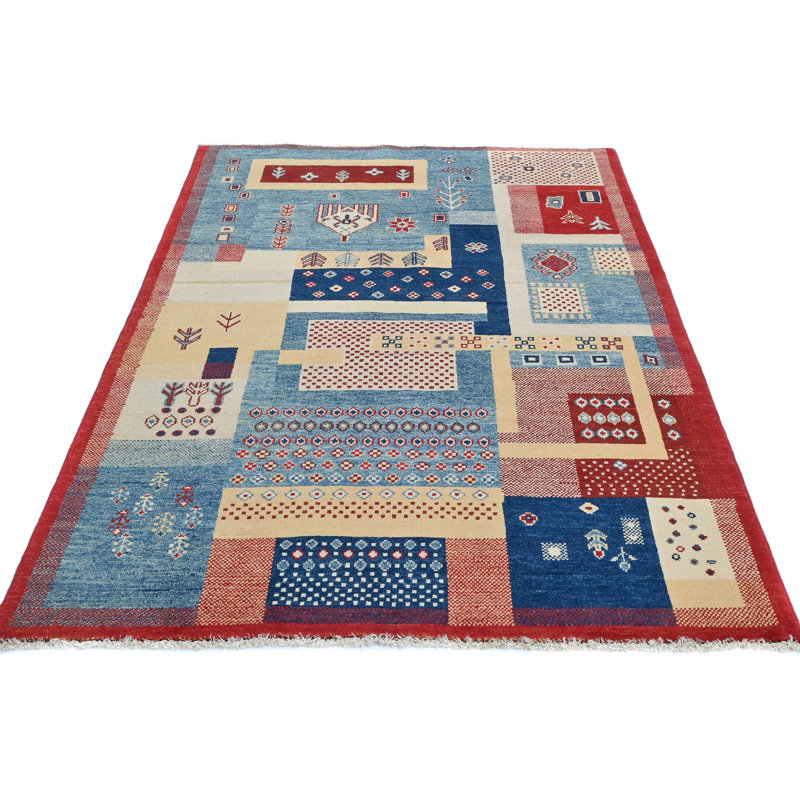 Tapis oriental multicolore géométrique moderne unique 4 x 6 One-of-a-Kind