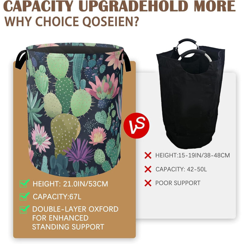 Blooming Cactuses Laundry Hamper Collapsible Laundry Baskets Tropical Succulents Dirty Clothes Baskets With Handlesoxford Cloth Hamper For Bedroom Bathroom College Dorms