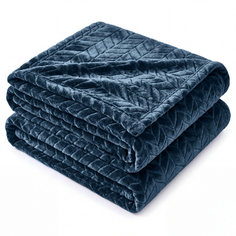 Couverture en molleton doux à chevrons Hope, Lit double, Marine