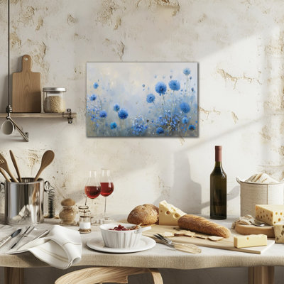Blue Floral Canvas Wall Art for Living Room Bedroom, Botanical Wildflower Painting Prints, Modern Nature Flowers Poster, Framed Canvas Artwork Ready t