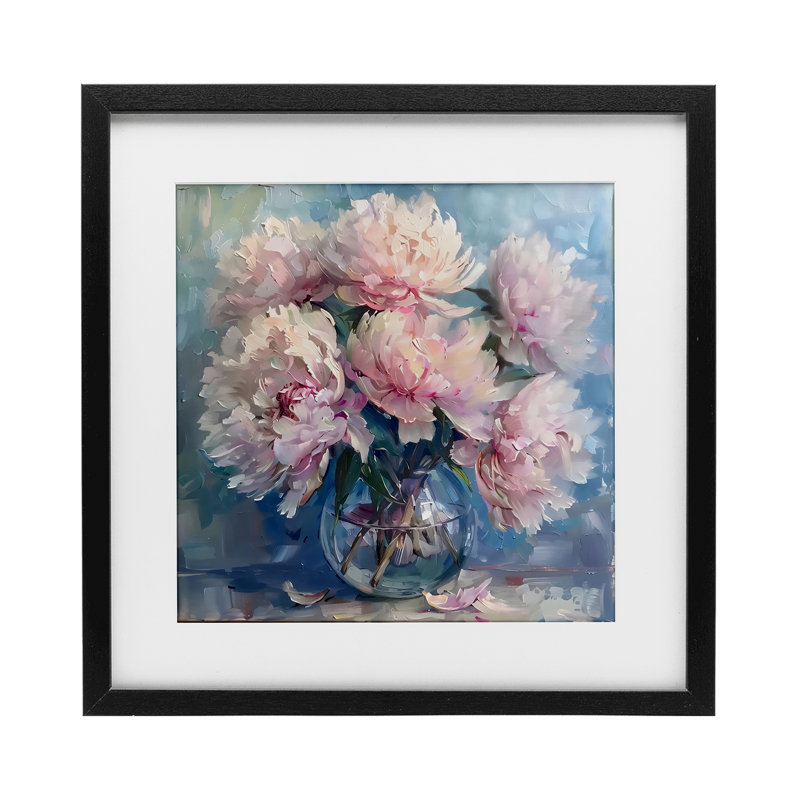 Bouquet de pivoines moelleuses, reproduction encadrée sous verre, design par LSR Creative Studio, H 13 po x l 13 po
