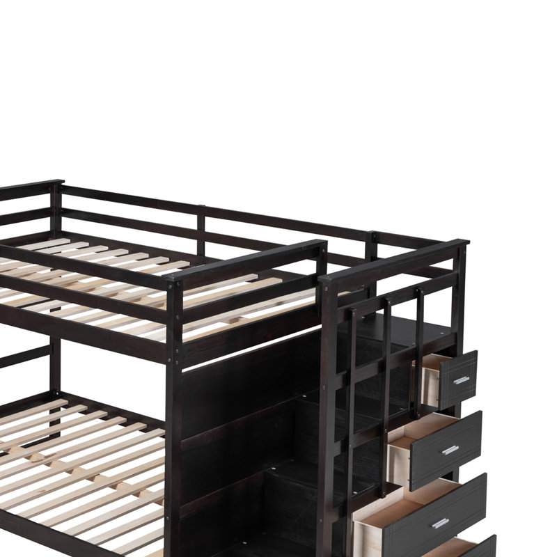 Hazlee Kids Full Over Full Bunk Bed with Trundle with Drawers, Espresso