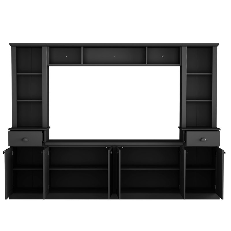 Grande console pour téléviseur de 75 po, noir, avec tablettes réglables et espace de rangement multimédia spacieux, Black