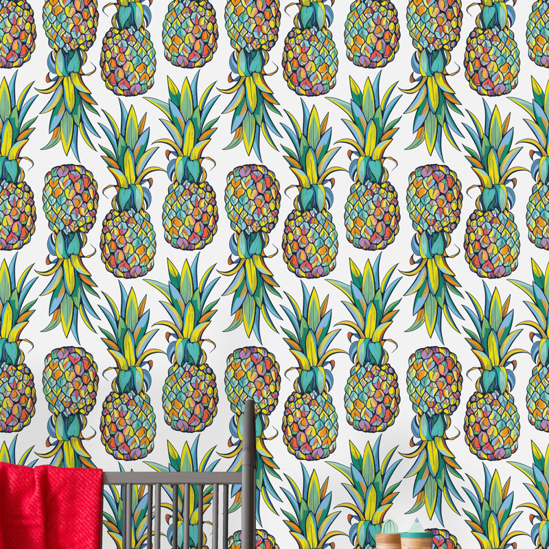 Rouleau de papier peint adhésif Barringer Pineapples, L 16,67 po x l 25 po