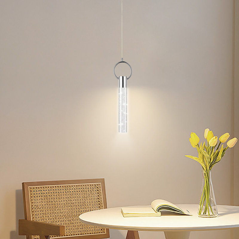 Luminaire suspendu en cristal Brevick, Argent, Rond, 1 lumières