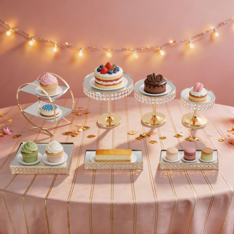 Ensemble de 7 présentoirs à gâteaux en métal pour cupcakes et desserts, idéal pour les mariages, anniversaires, fêtes et décoration intérieure.
