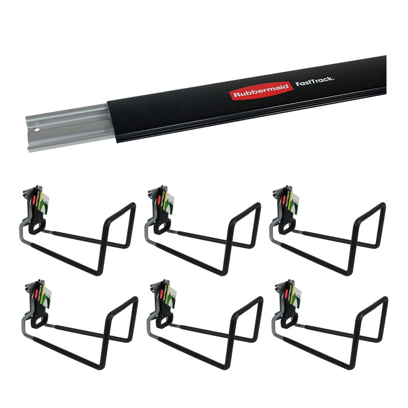 Rubbermaid Fast Track 48 Inch Wall Mounted Storage Rail & Hose Hooks (6 Pack)