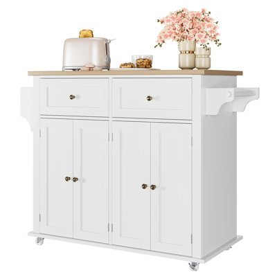 Îlot de cuisine roulant avec rangement, chariot d'îlot mobile de 43,3 po x 31,5 po avec panneau de 18 mm et bord scellé en PVC, table de cuisine portable sur 4 roulettes