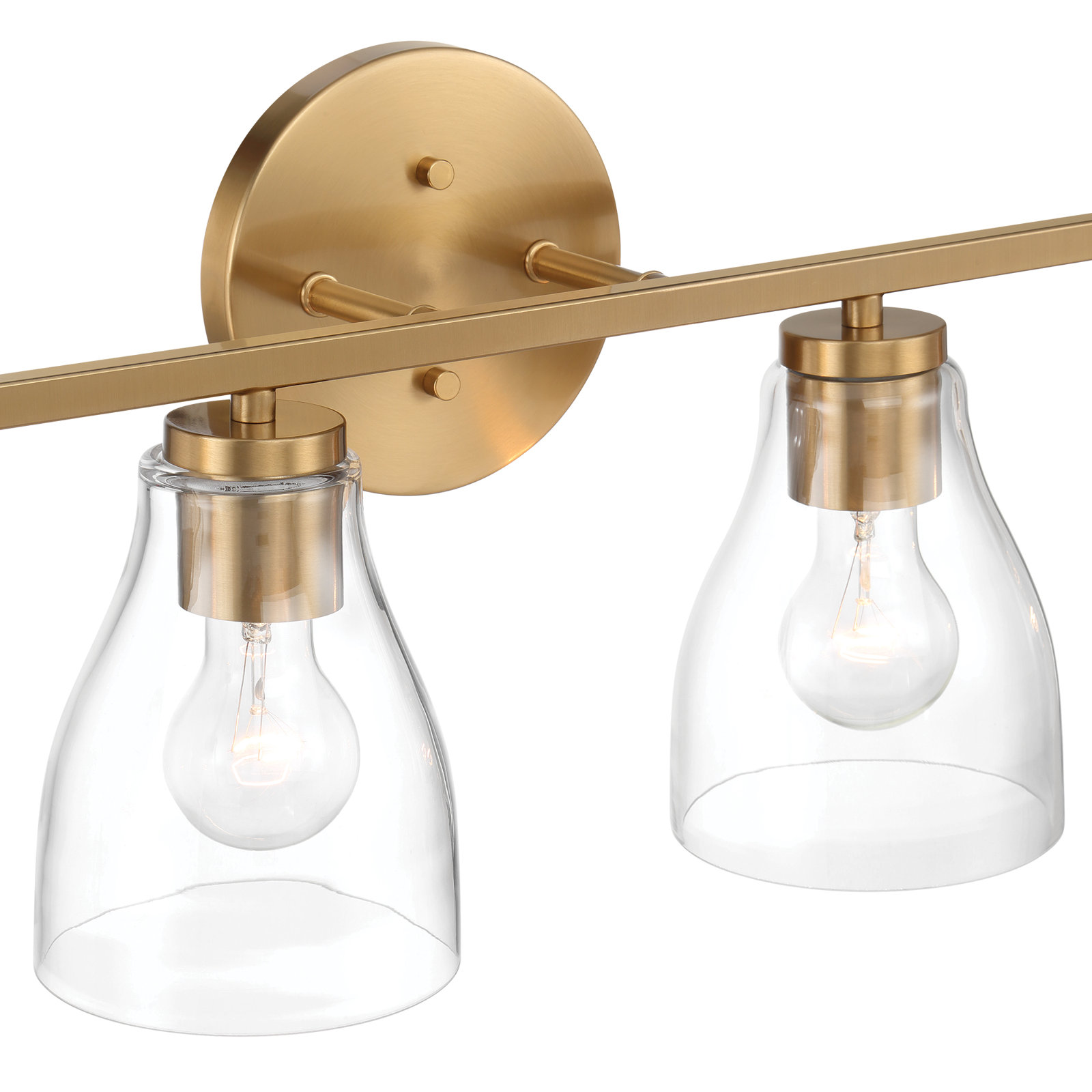Modern Clear Glass Shade Vanity Wall Light With Steel Frame, Gold, 6 Lights, 10" H x 49.5" W x 6.5" D