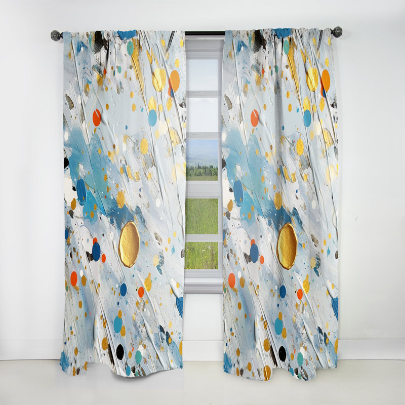 Sebastian Teal White and Gold Abstract Combat - Shapes Curtain - Velvet Room Darkening - 1 Panel, 52" W x 63" L