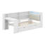Lit plateforme en bois avec tablettes de rangement, tiroirs, station de charge, DEL, bureau et tête de lit tapissier-116236604-116236605