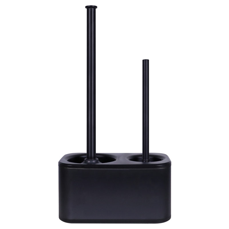 Black Metal Modern Toilet Brush and Plunger Set with Holder
