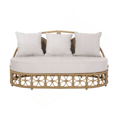 60 Inch Wide Outdoor Wicker Rattan Daybed with Cushions, Patio Lounge Furniture for Lawn, Garden, Backyard and Poolside