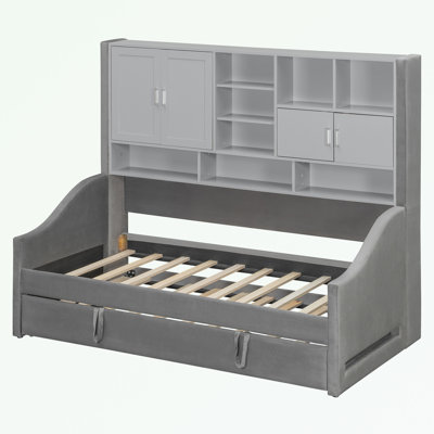 Twin Size bed with LED Armrest Lights, Storage Shelves and Cabinets