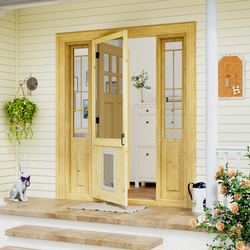 32 po. X 80 po. Demi-moustiquaire en moustiquaire en pin non fini avec porte pour animaux de compagnie, L 32 po x H 80 po