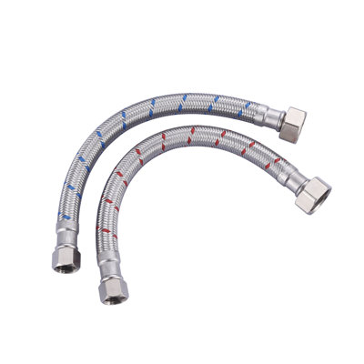 Faucet Supply Lines, Stainless Steel Braided Flexible Faucet Hose Connector G1/2" X 3/8" Female Compression Thread (1 Pair)