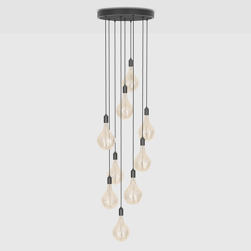 Black Glass Globe Nine Pendant Light with Graphite Canopy